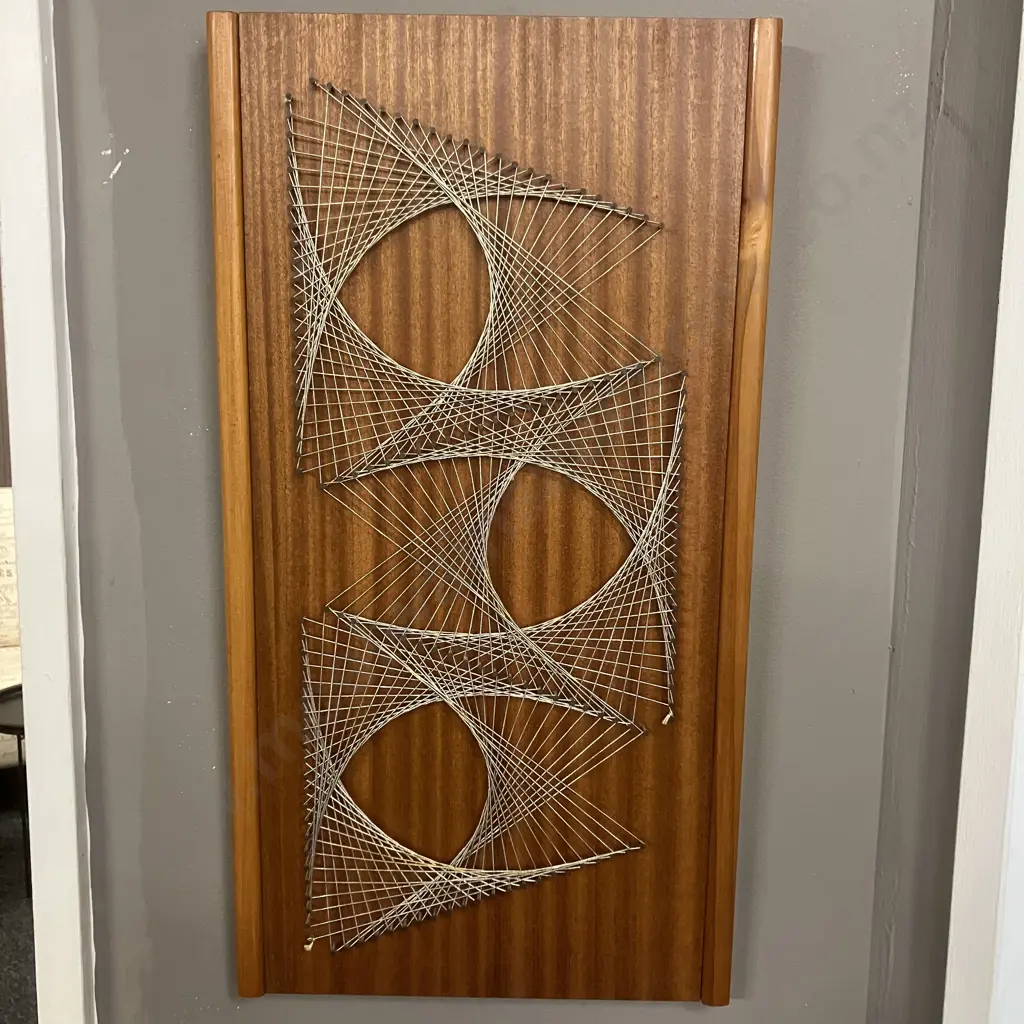 Vintage Mid Century String Art On Timber Board. 51 x 27cm Image 1++