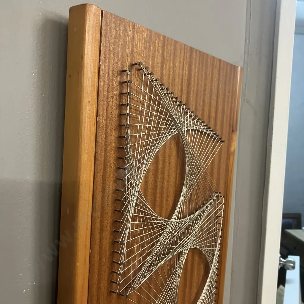 Vintage Mid Century String Art On Timber Board. 51 x 27cm Image 1++