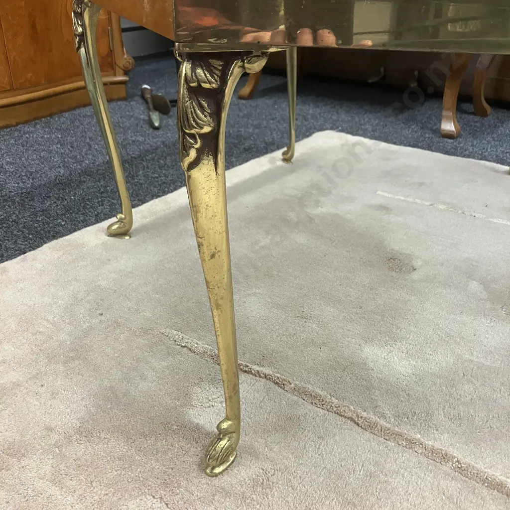 Antique Ornate Brass Hexagonal Coffee Table With Smoked Glass Top. H41 W92 D106cm Image 1++