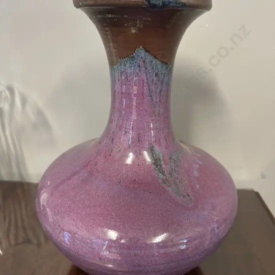 Large Signed Glazed Purple Flecked Vase H42cm.
