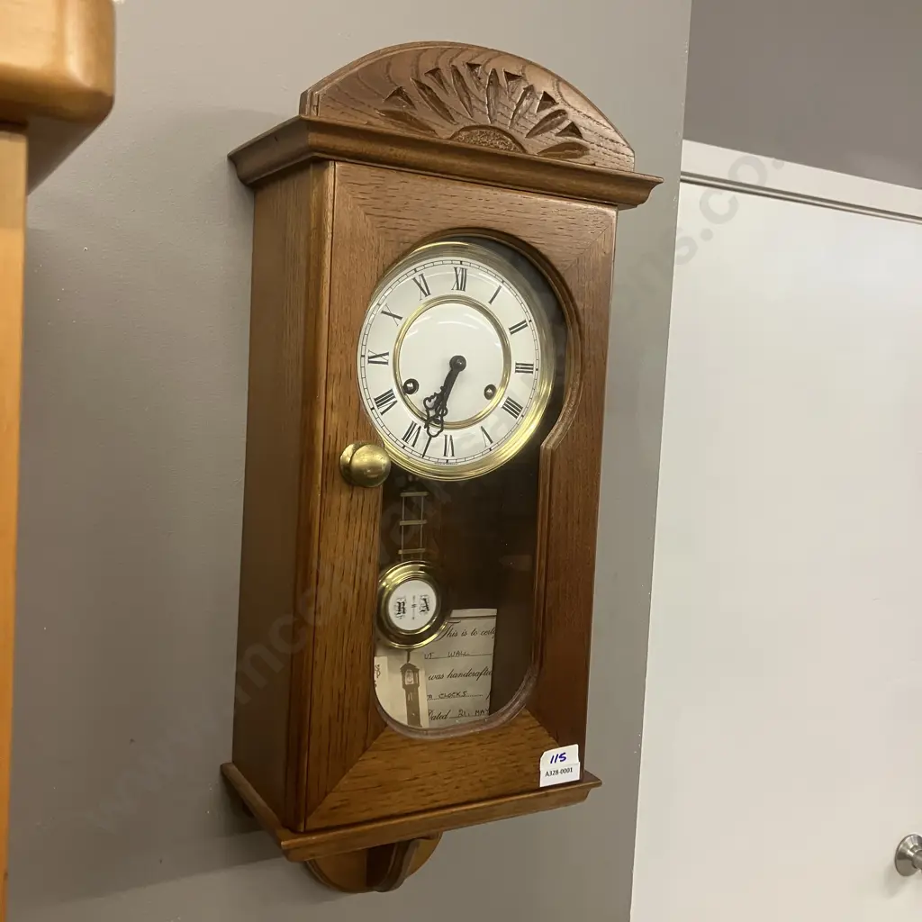 Handcrafted Chestnut Vienna Striking Chime Wall Clock With West German Movement, Pendulum & Key. 56cm Image 1++