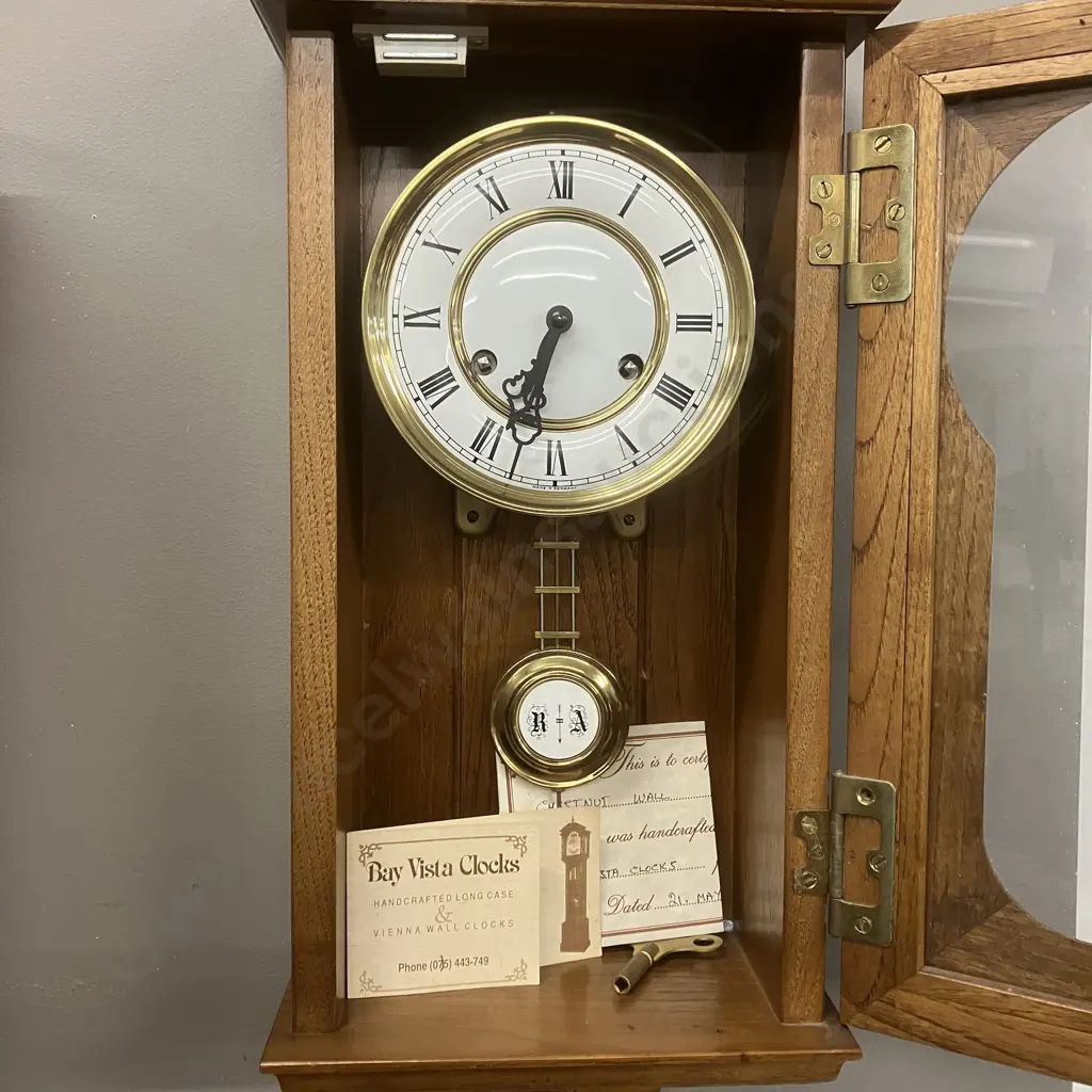Handcrafted Chestnut Vienna Striking Chime Wall Clock With West German Movement, Pendulum & Key. 56cm Image 1++
