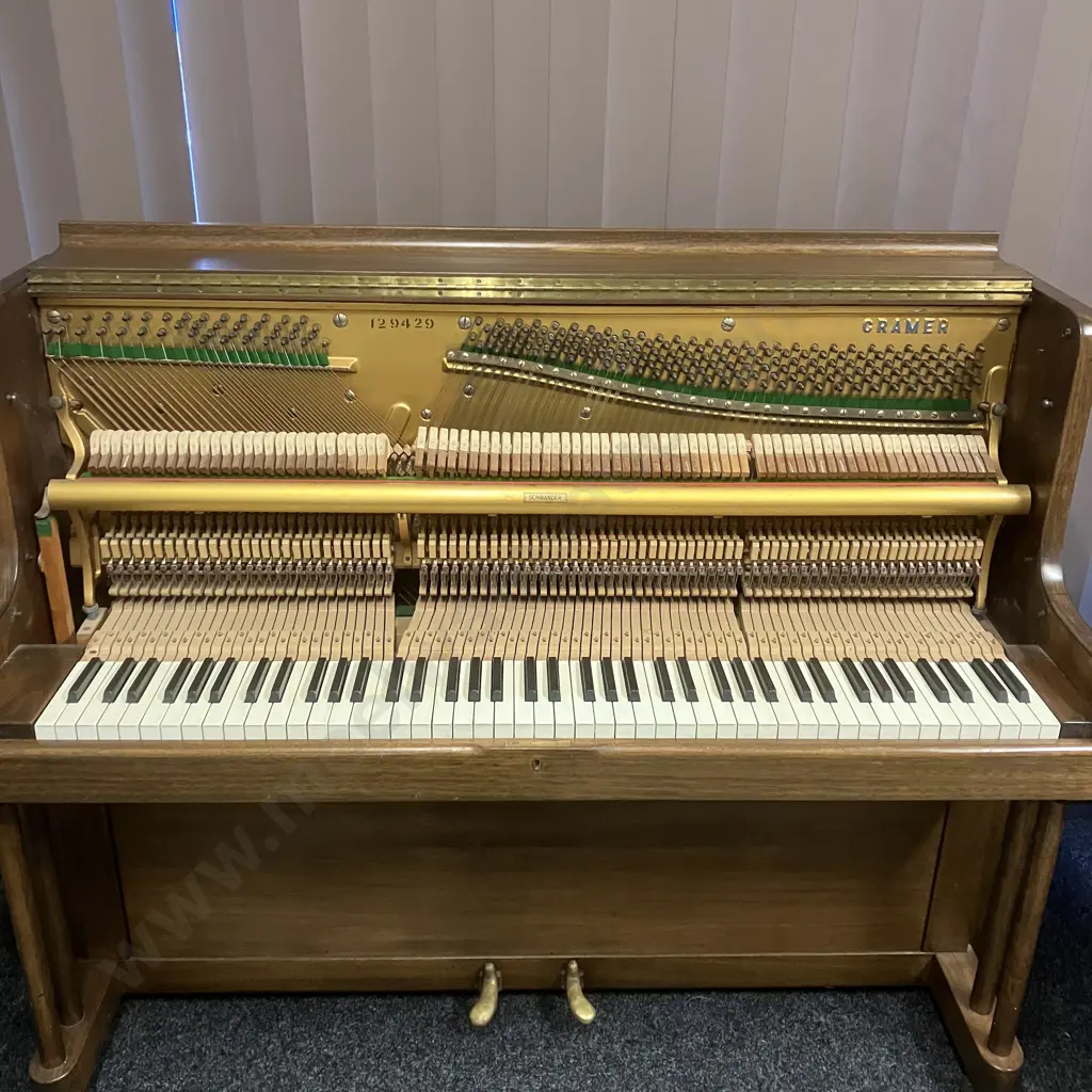 1950s Vintage Cramer Upright Piano, Mahogany Case, On Wheels, No.129429. H108 W138 D59cm Image 1++