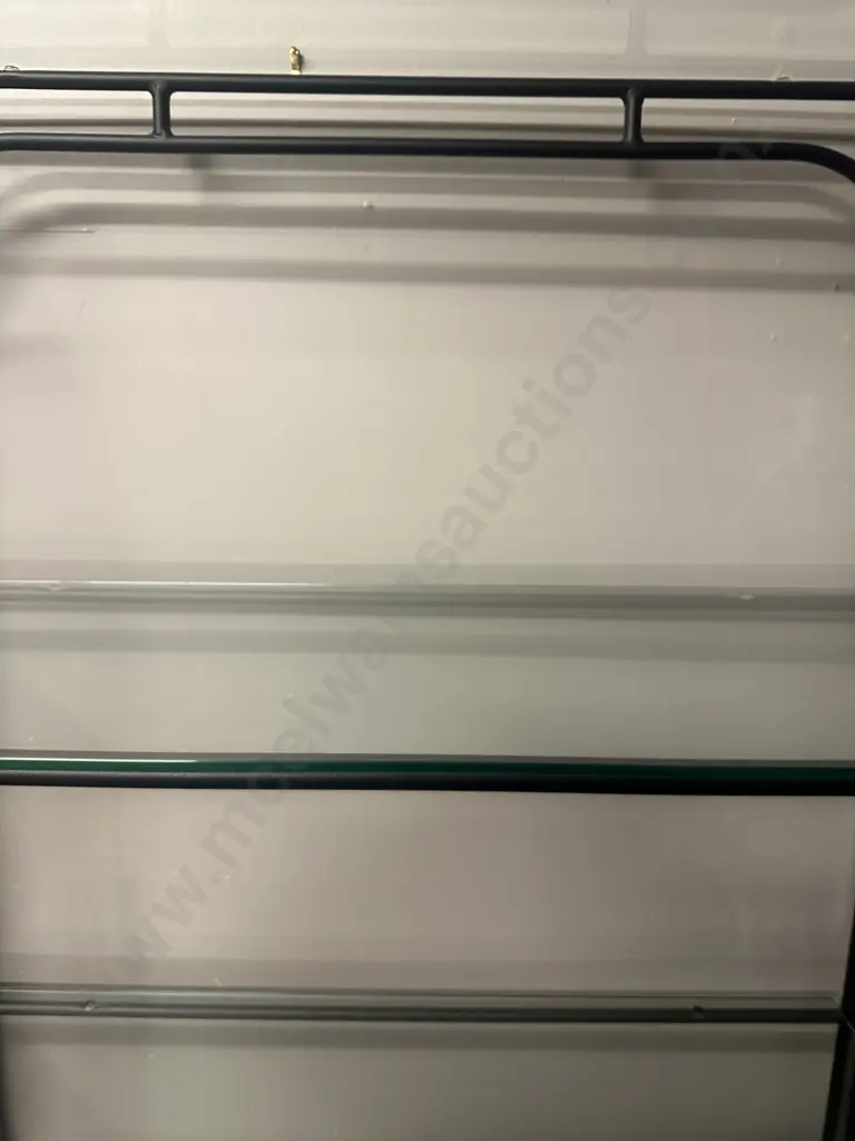 Black Steel Shelf Unit With Five Glass Shelves H184,W94,D44cm. Image 1++