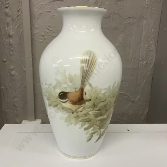 Porcelain Fantails Vase #240 by Raymond Fowler. H29cm