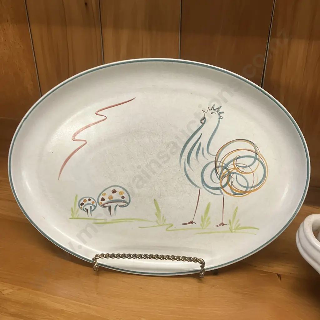 Denby Stoneware Flair Rooster Lidded Casserole Dish & Oval Plate, Signed A Colledge (1918 to 1950) Image 1++