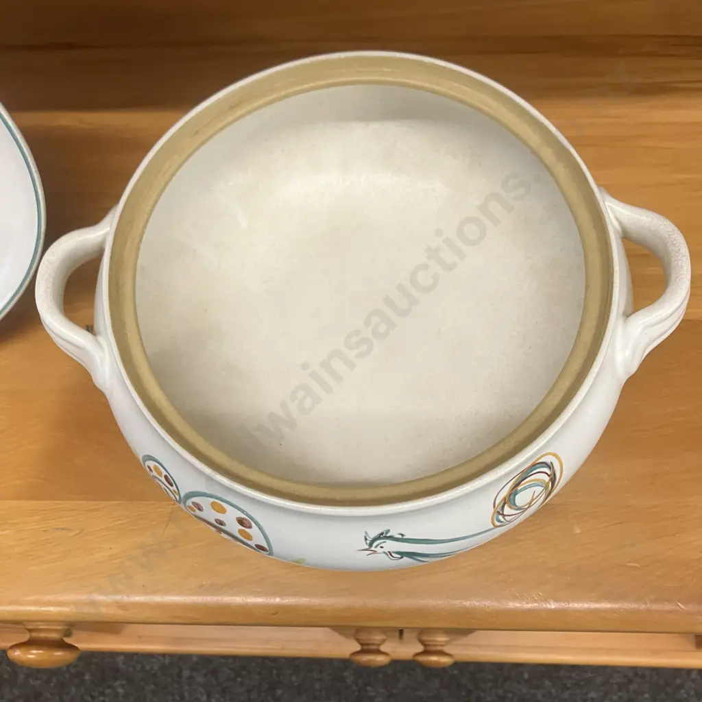 Denby Stoneware Flair Rooster Lidded Casserole Dish & Oval Plate, Signed A Colledge (1918 to 1950) Image 1++