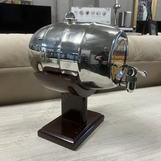 Bazza Liquor Buddy Stainless Steel Barrel With Tap On Wooden Stand