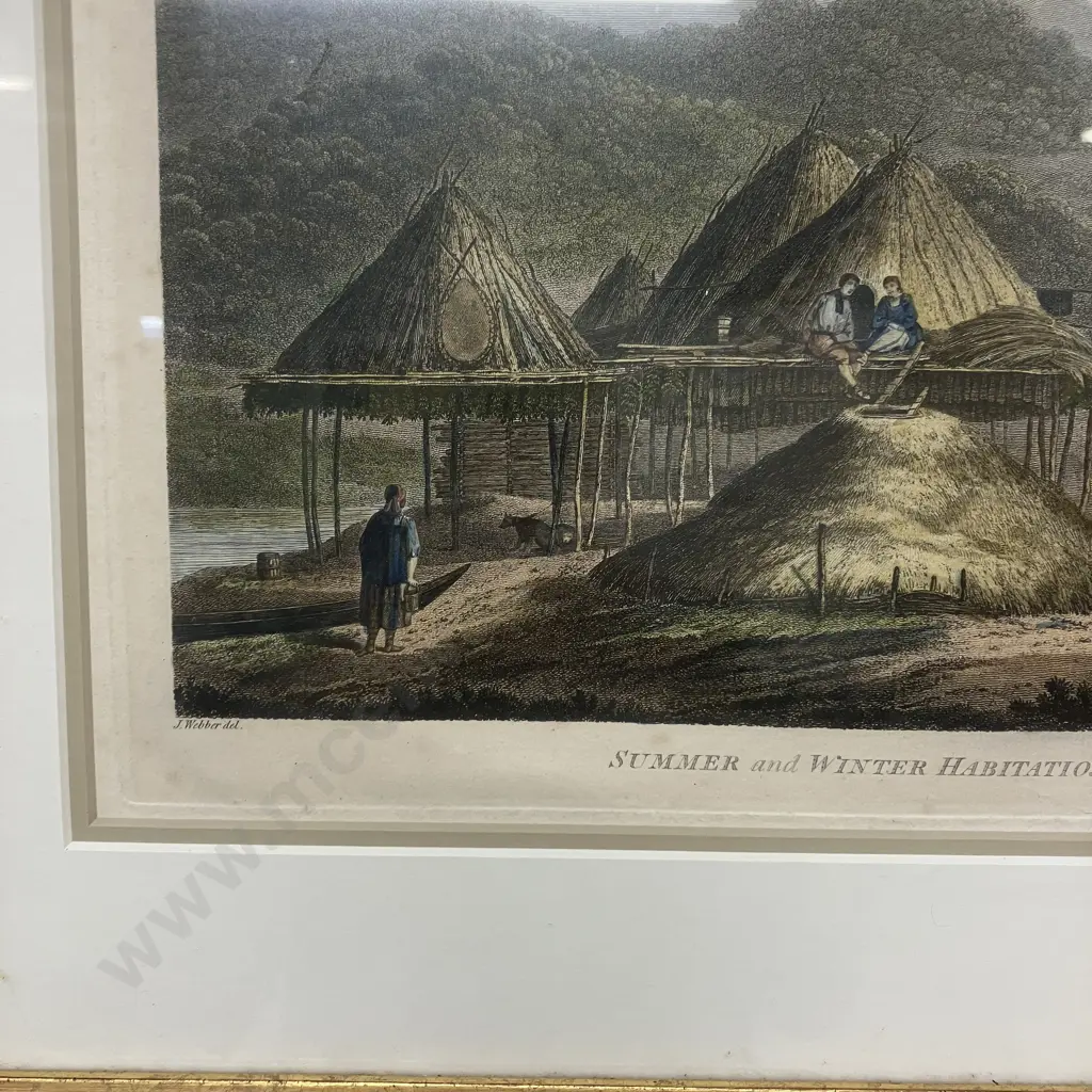 Summer and Winter Habitations in Kamchatka from the Voyage to the Pacific Ocean,1785 John Webber. Gilt Framed Artwork. Image 1++