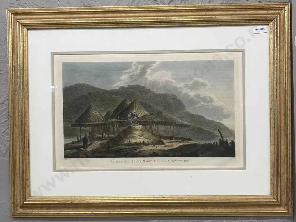 Summer and Winter Habitations in Kamchatka from the Voyage to the Pacific Ocean,1785 John Webber. Gilt Framed Artwork. Image 1++