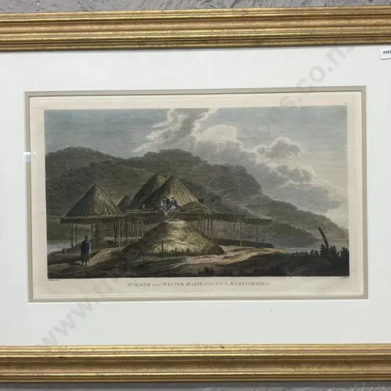 Summer and Winter Habitations in Kamchatka from the Voyage to the Pacific Ocean,1785 John Webber. Gilt Framed Artwork.