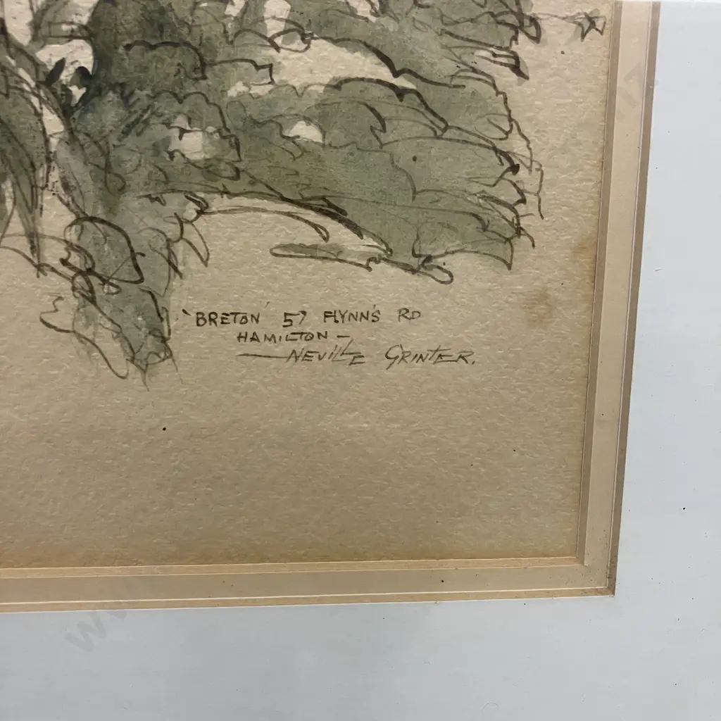 Neville Grinter Framed Watercolour 'Breton' 57 Flynns Road Hamilton, Signed. 56.5 x 77cm Image 1++
