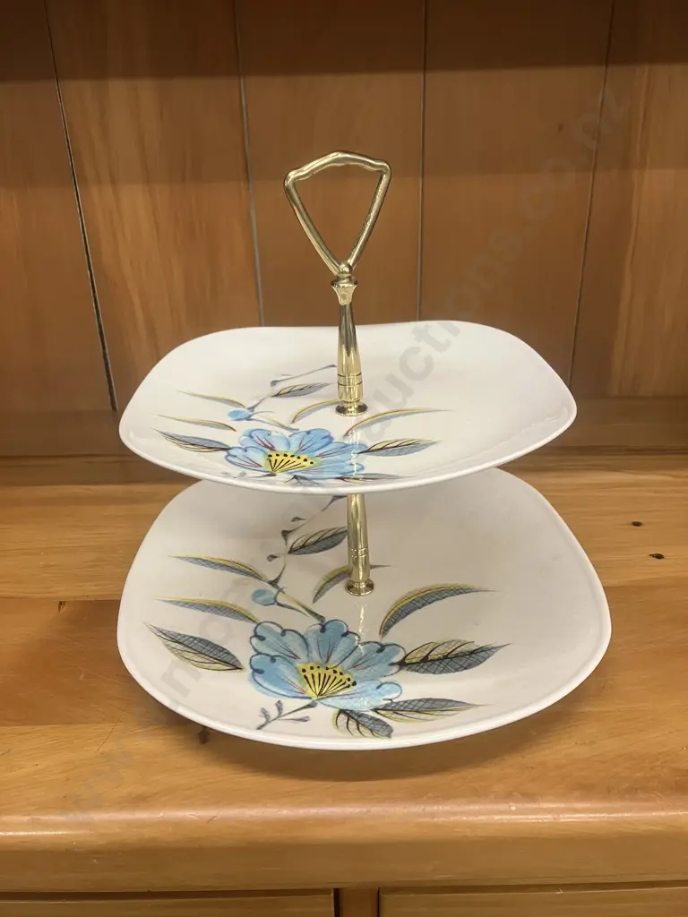 Vintage Kanedai Japan Earthenware Two Tiered Hand Painted Cake Stand. H24cm Image 1++