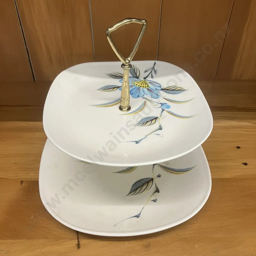 Vintage Kanedai Japan Earthenware Two Tiered Hand Painted Cake Stand. H24cm Image 1++