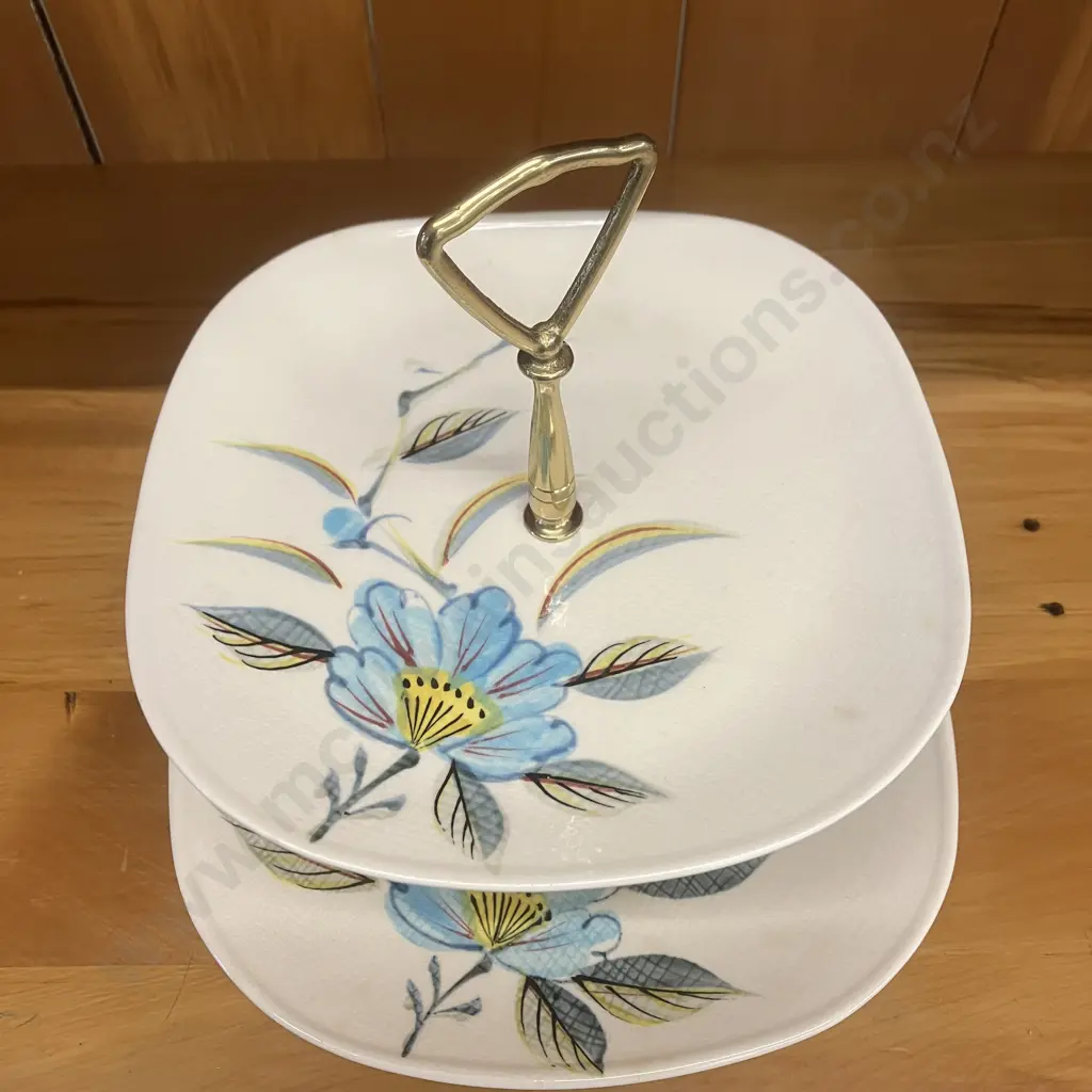 Vintage Kanedai Japan Earthenware Two Tiered Hand Painted Cake Stand. H24cm Image 1++