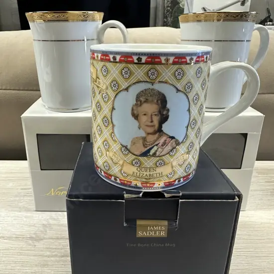 Pair Of New Noritake Mugs & James Sadler Mug To Commemorate 60 Years Of Her Majesty