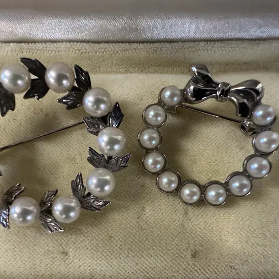 Pair Of Vintage Brooches Pearl Detail.