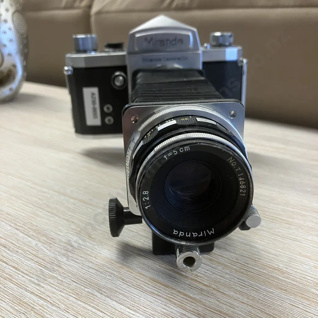 Rare Collectable Miranda T SLR Camera With Miranda f/2.8 5cm Lens No. T146821 & 135mm Focusing Bellows Image 1++