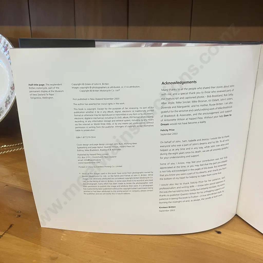 Dare to Dream The John Britten Story By Felicity Price, 2003 First Edition Hazard Press Publishers Image 1++