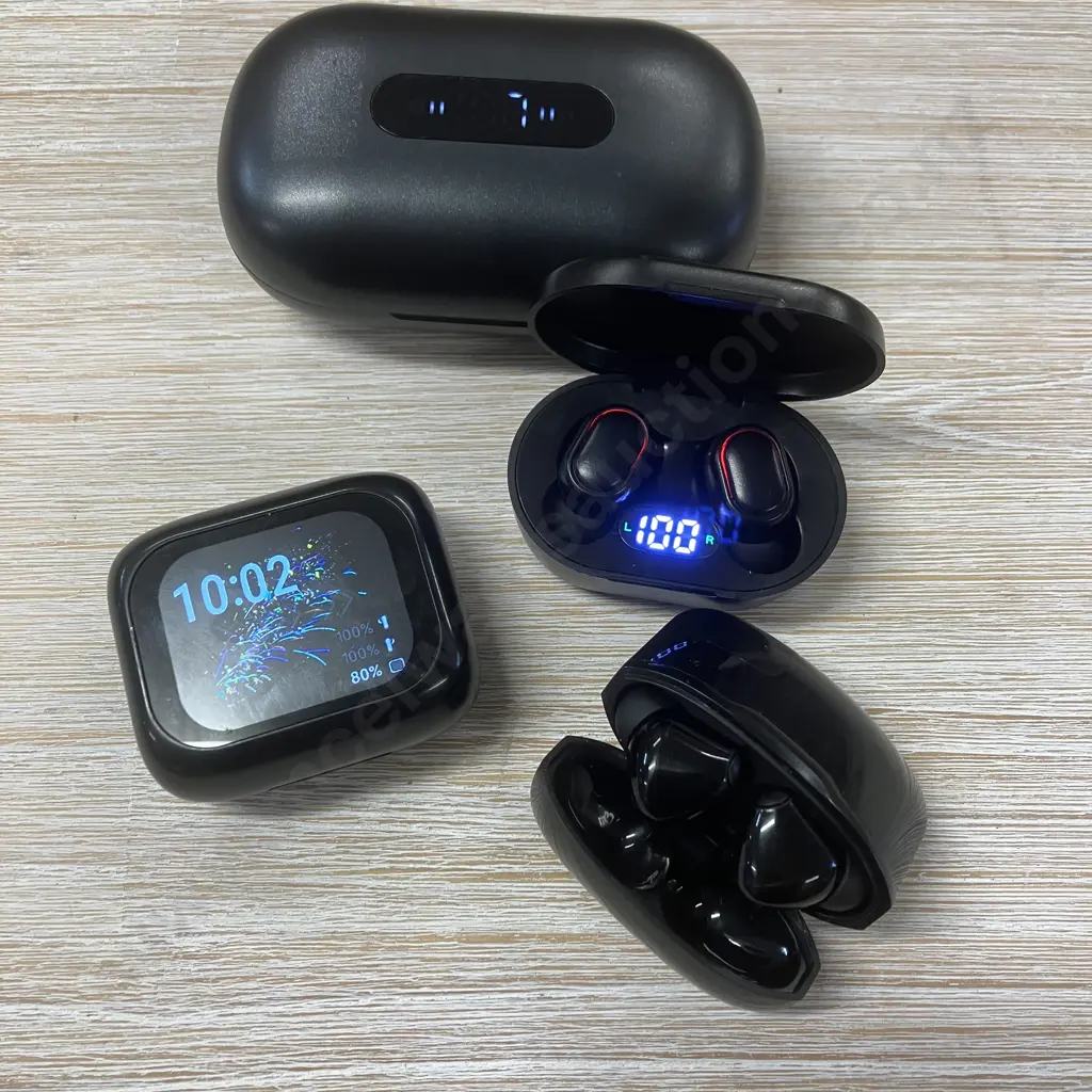 Four Pair of Wireless - Earbuds Multifunctional Touch Screen LCD Screen, OCC With Ear Hooks, Etc Image 1++