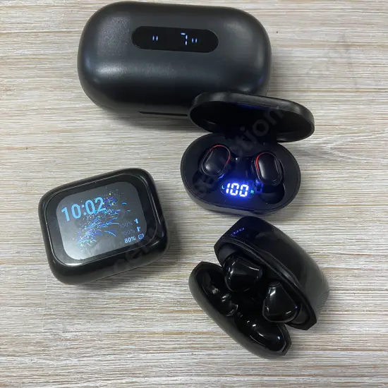 Four Pair of Wireless - Earbuds Multifunctional Touch Screen LCD Screen, OCC With Ear Hooks, Etc