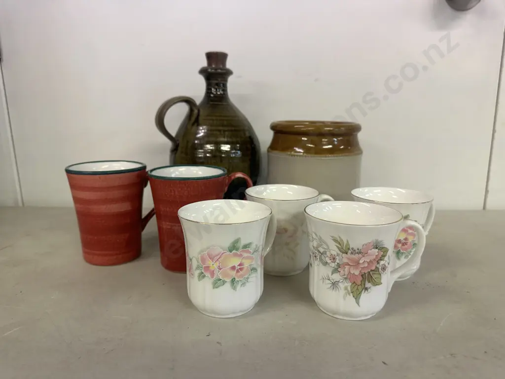Pottery Items Including Decanter, Stone Ware Pot, Mugs Etc Image 1++