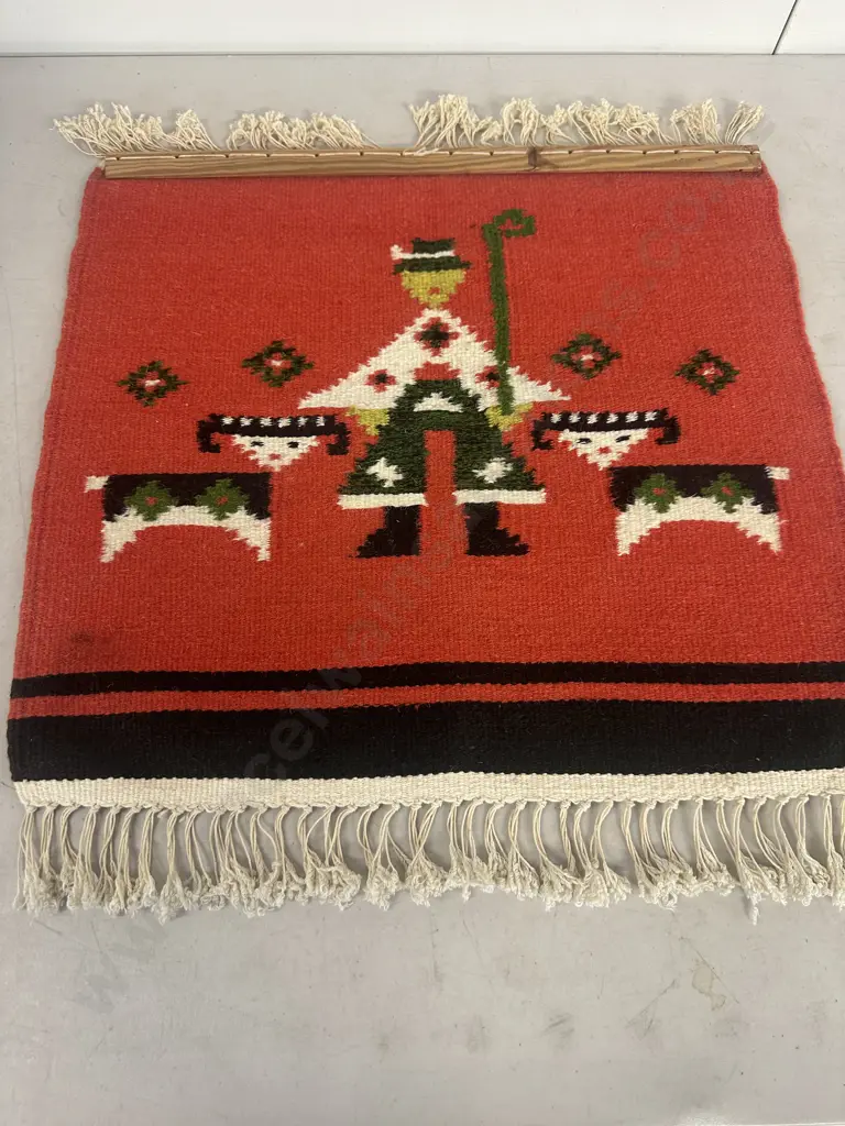 Vintage Russian Kilim Tapestry, 1970s Mid Century Wool Wall Hanging. 48 x 51cm Image 1++