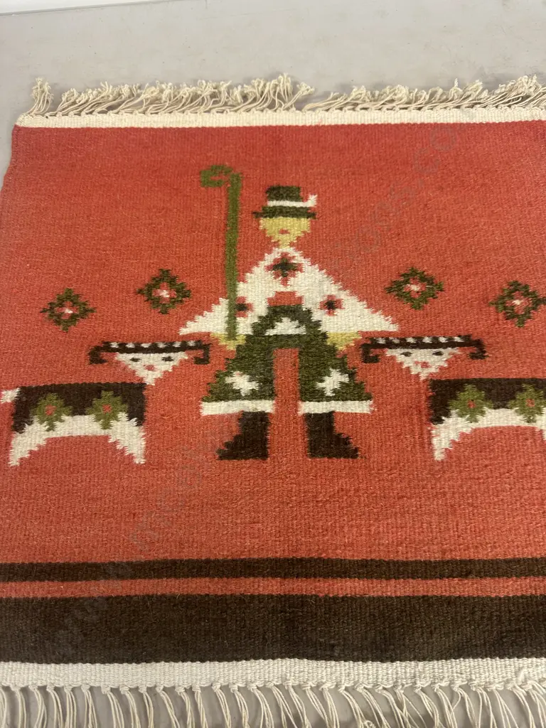Vintage Russian Kilim Tapestry, 1970s Mid Century Wool Wall Hanging. 48 x 51cm Image 1++