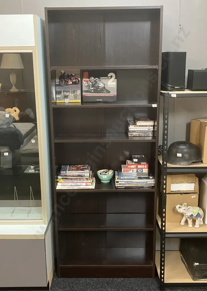 Tall Dark Wood Effect 5 Shelf Bookcase. H210 W80 D28cm Image 1++