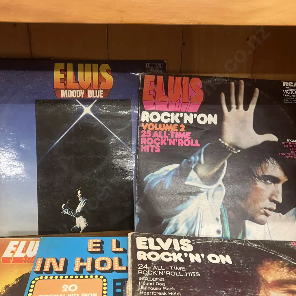 Elvis Presley LPs - Moody Blue 1977, Elvis In Concert, Guitar Man, NZ Pressings. 6 Other LPs & Box Set Image 1++