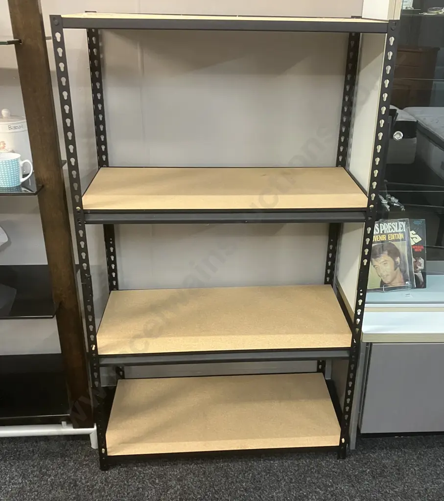 Black Steel Shelf Unit, Wooden Shelves. H153 W91.5 D46cm Image 1++