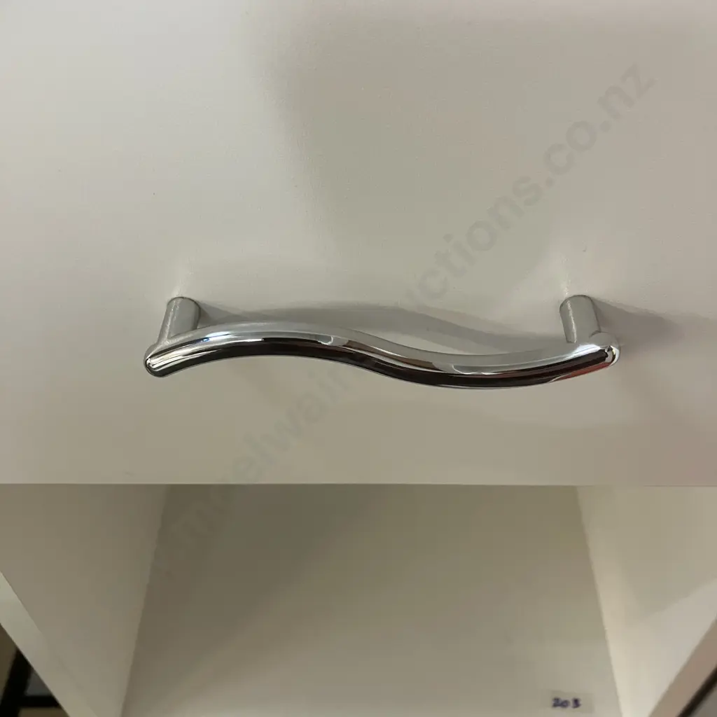 Tall White Freestanding Bathroom Cabinet, 2 Door, 1 Drawer, Chrome Wave Handles. H176 W34 D32cm Image 1++