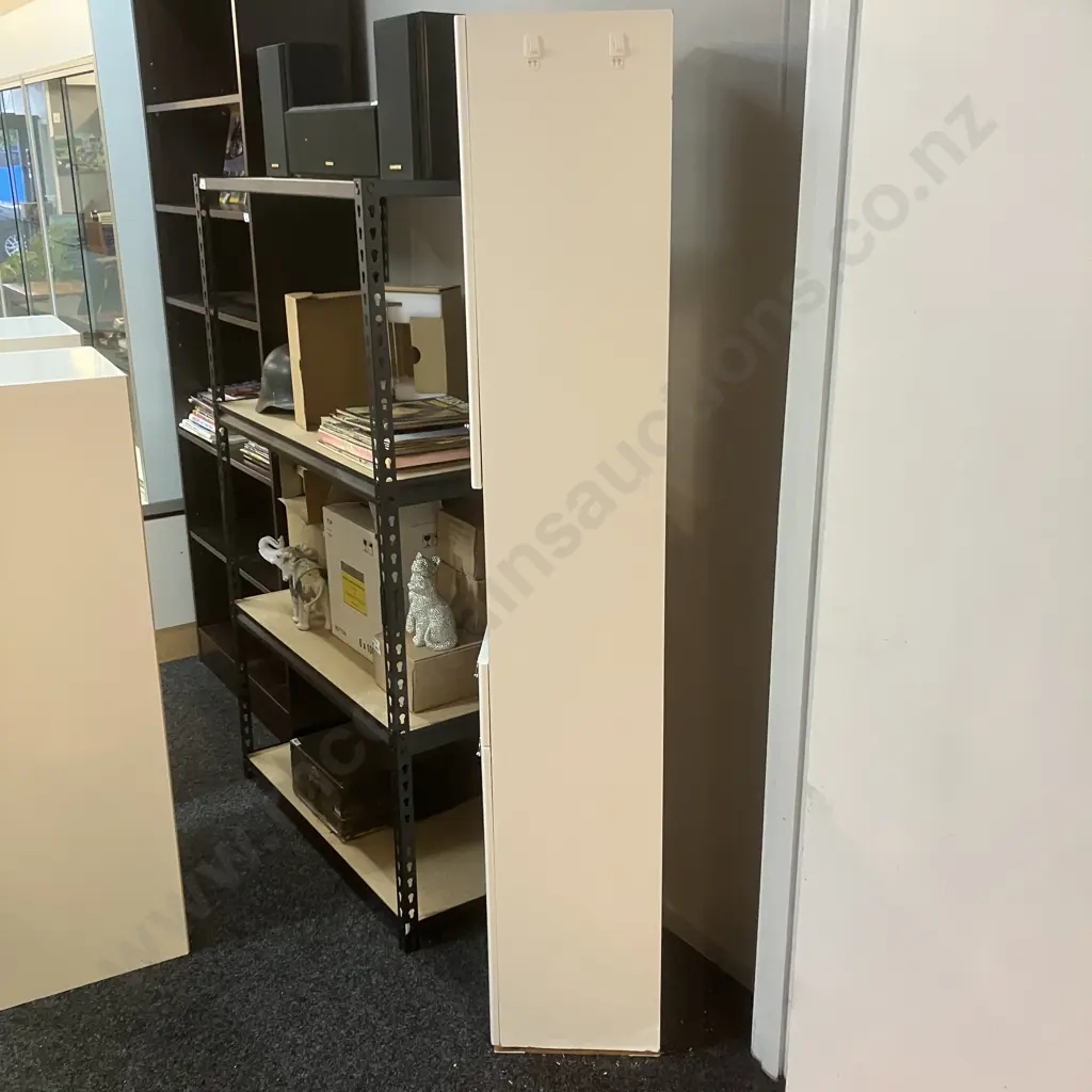 Tall White Freestanding Bathroom Cabinet, 2 Door, 1 Drawer, Chrome Wave Handles. H176 W34 D32cm Image 1++