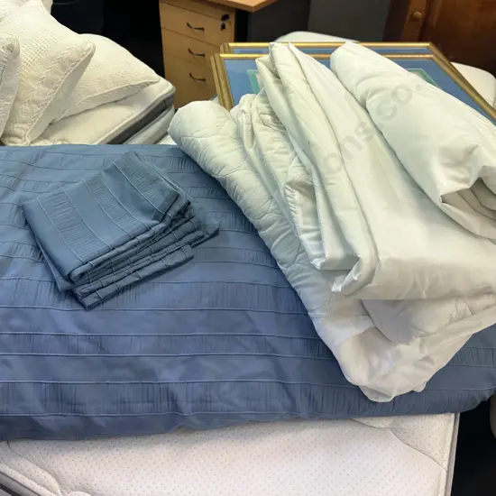 Pair Of Single Pale Blue Duvet Covers, Valance, Inners, Mattress Protectors & Pillow Cases