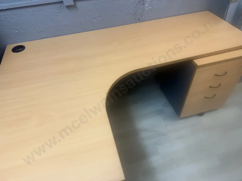 Tawa & Grey Corner Desk With Three Door Mobile Filer & Key Image 1++