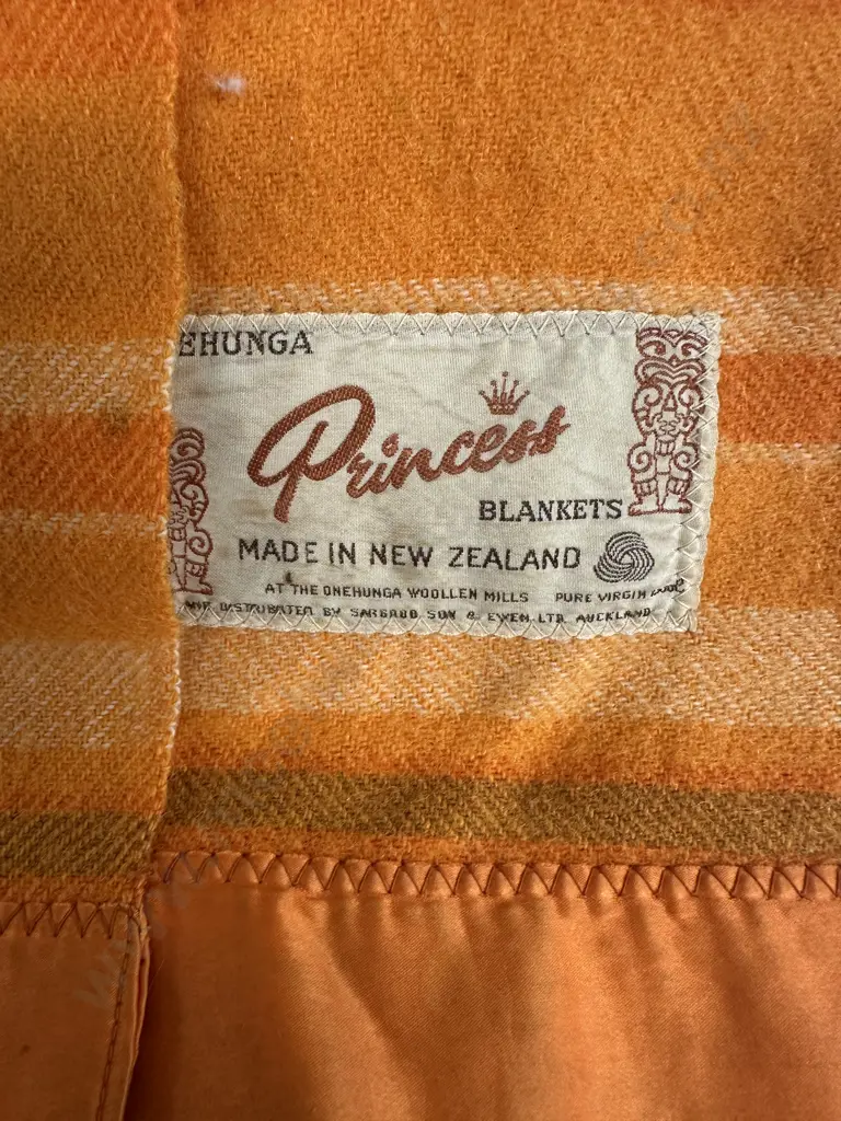 Pair Of Vintage Onehunga Princess Blankets Double Size (as found condition) Orange Tones  Image 1++