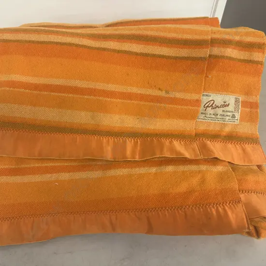 Pair Of Vintage Onehunga Princess Blankets Double Size (as found condition) Orange Tones 