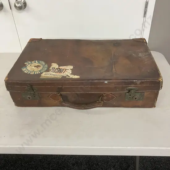 Antique Leather Suitcase. H16 W65 D40cm