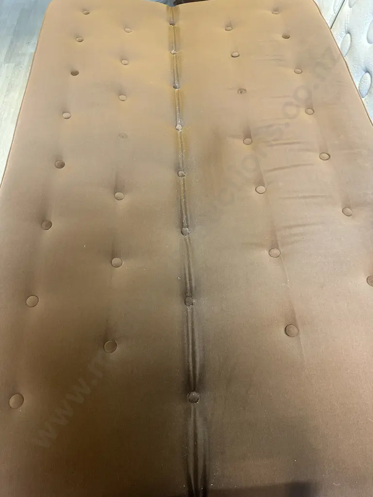 Mid Century Lounge Suite - Oak Armed Brown Draylon Sofa Bed With Two Reclining Armchairs Image 1++