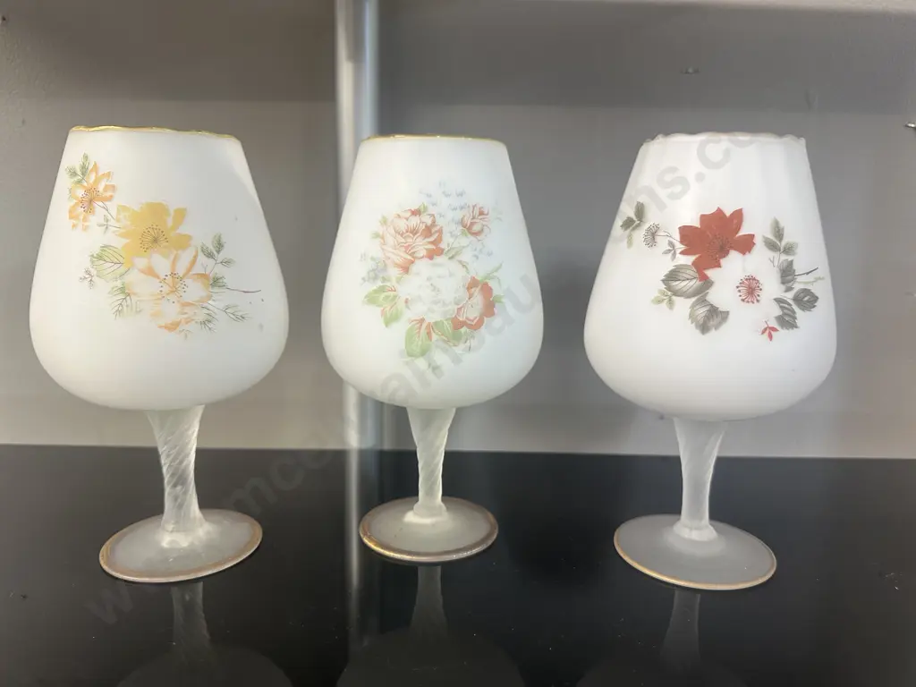 Vintage Stemmed White & Floral Vases With Gilt Detail Image 1++