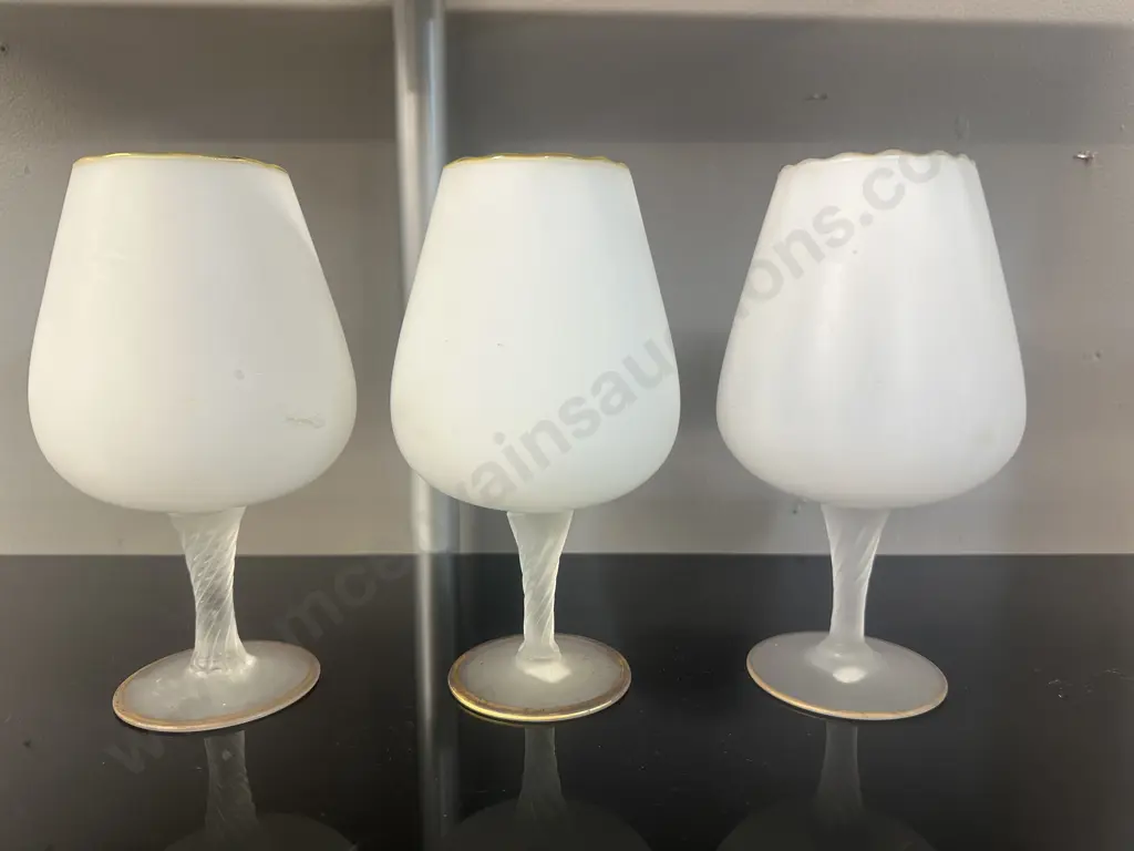 Vintage Stemmed White & Floral Vases With Gilt Detail Image 1++
