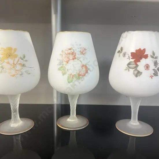 Vintage Stemmed White & Floral Vases With Gilt Detail