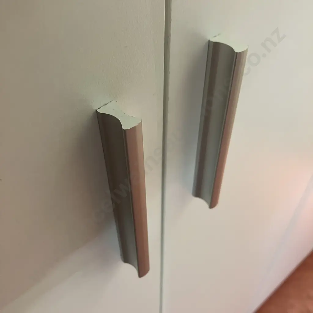 Pair of White Double Door Cupboards, 3 Shelves, Rectangular Handles. H180 W60 D40cm Image 1++