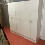 Pair of White Double Door Cupboards, 4 Shelves, & Double Door Wardrobe, Curved Handles. H180 W60 D41cm Image 1++
