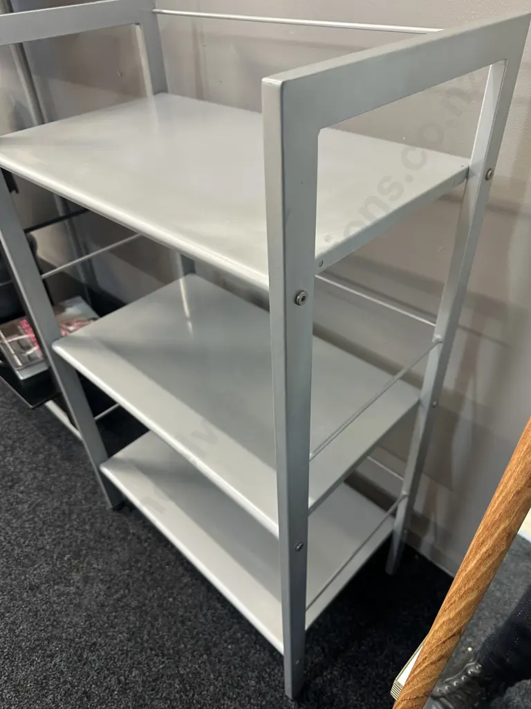 Three Tier Shelf Unit Silver Coloured Metal H102,W61,D35cm. Image 1++