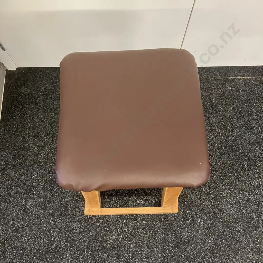 Vintage Rimu Barstool With Brown Upholstered Seat. H71cm Image 1++