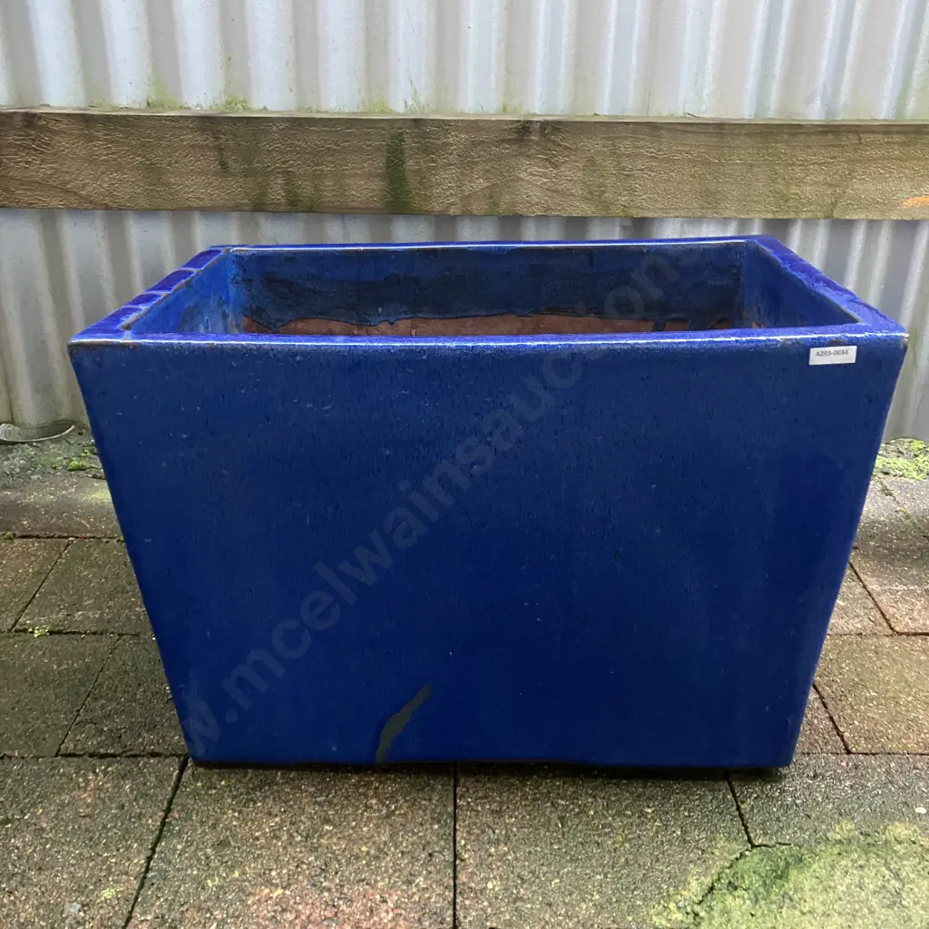 Large Blue Glazed Terracotta Rectangular Planter. H38 W58 D40cm Image 1++