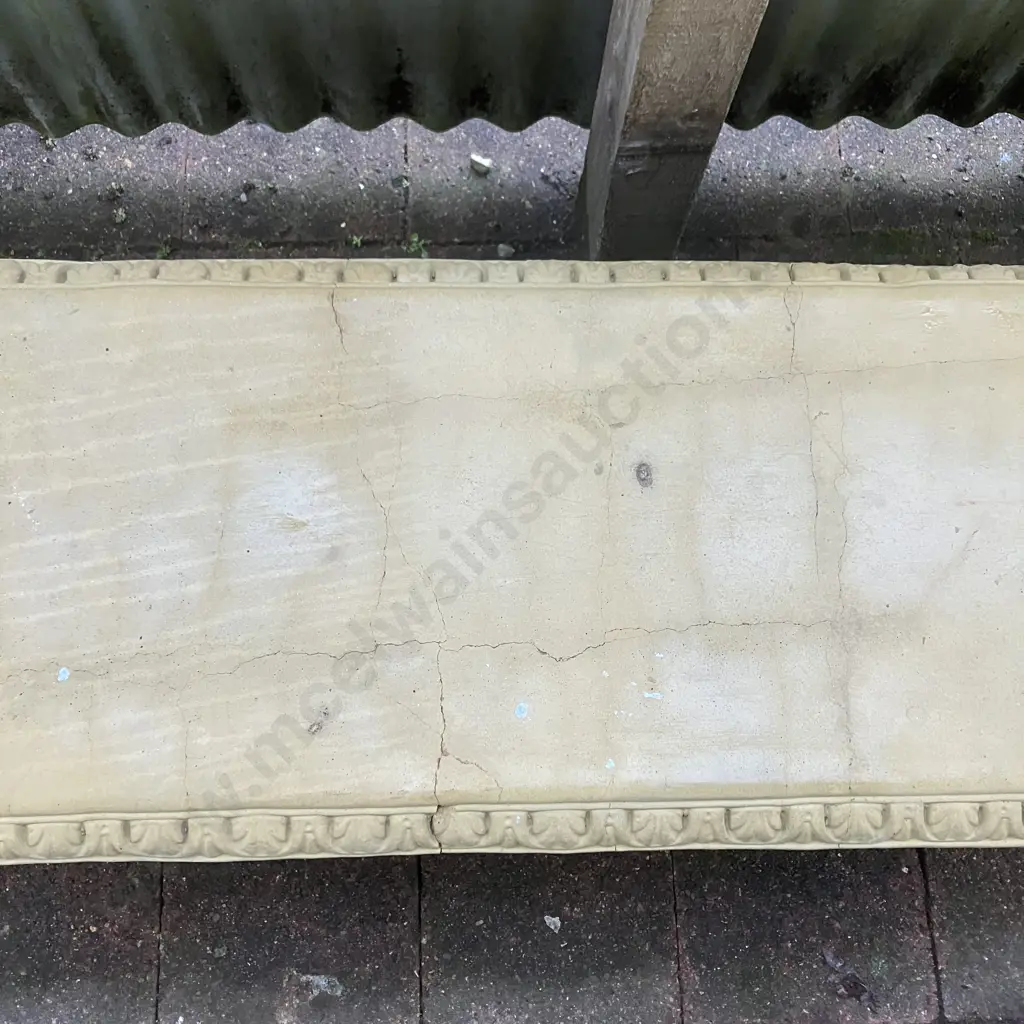 Vintage Cast Concrete Double Pillar Ornate Garden Bench. H40 W111 D38cm (Bench Top Cracked) Image 1++