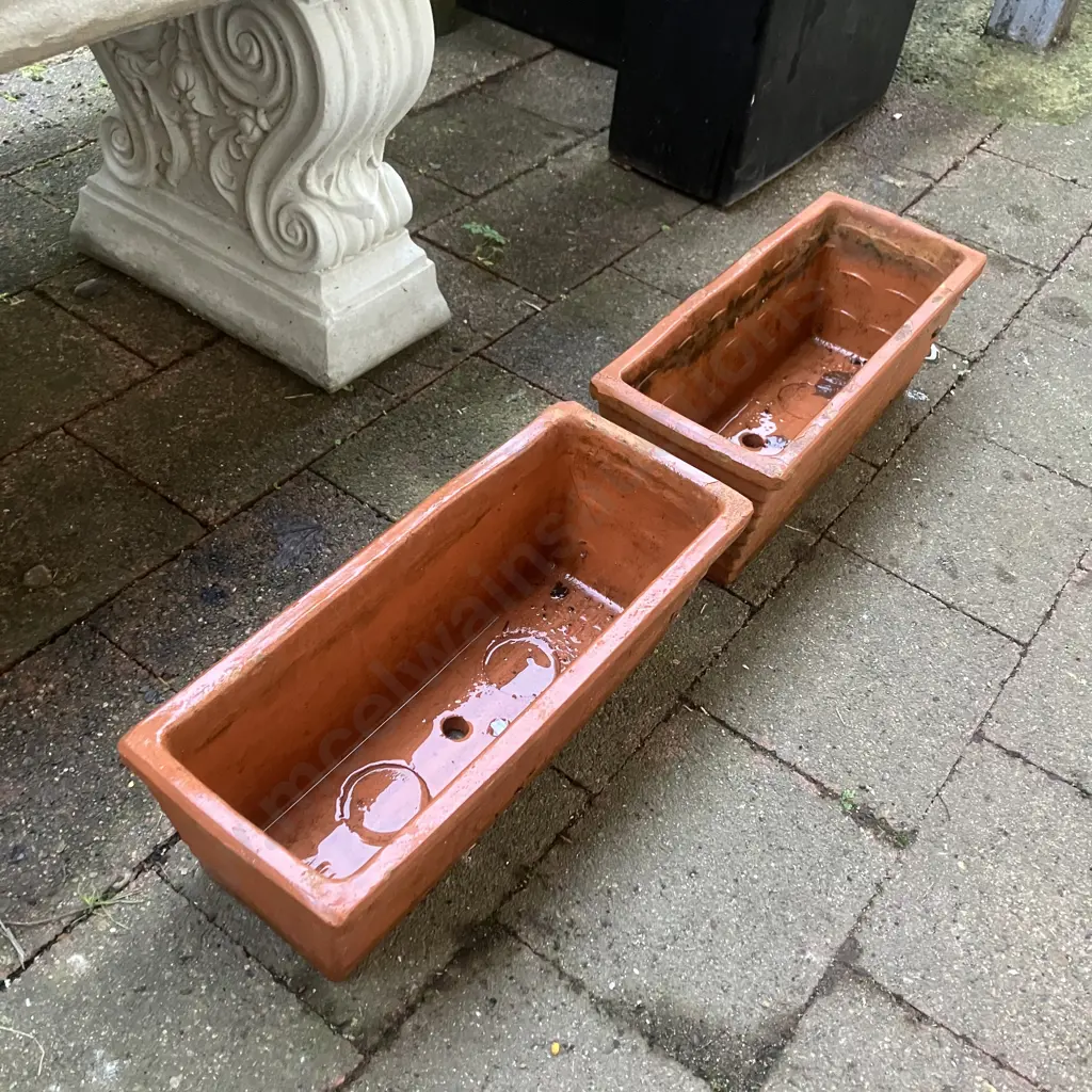 Pair of Terracotta Rectangular Planters. H16 W42 D18cm Image 1++