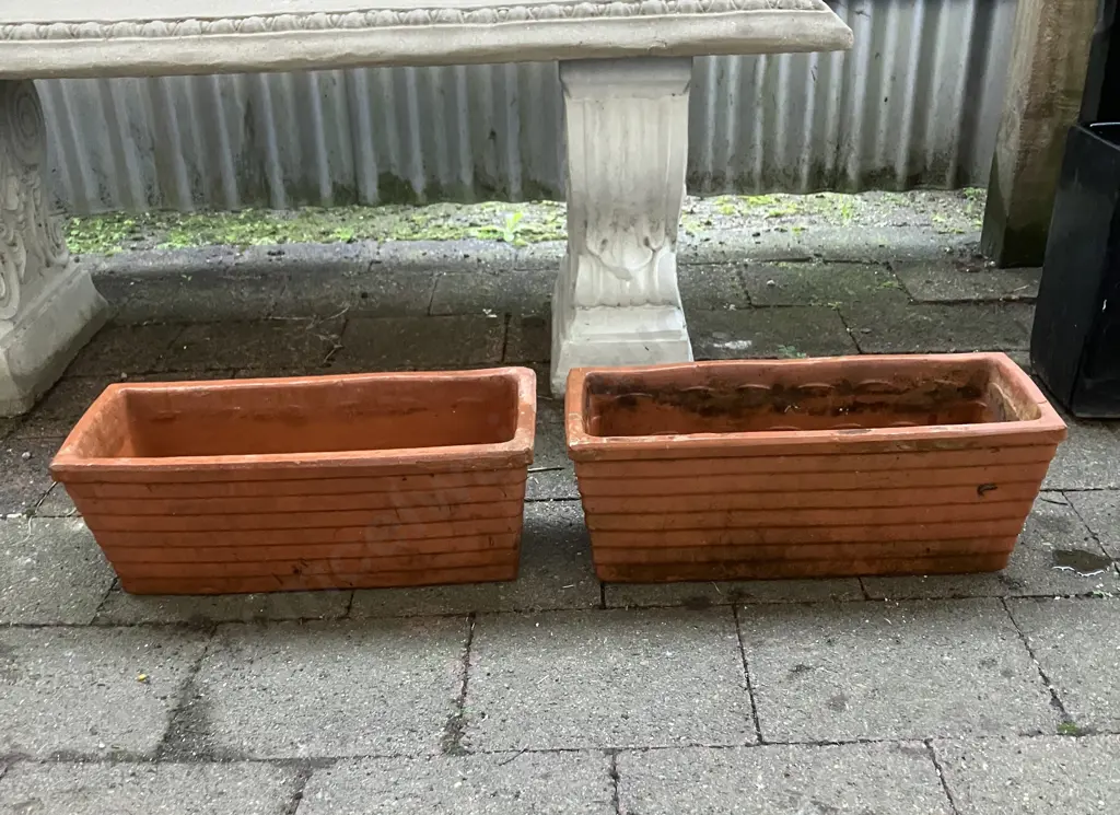 Pair of Terracotta Rectangular Planters. H16 W42 D18cm Image 1++